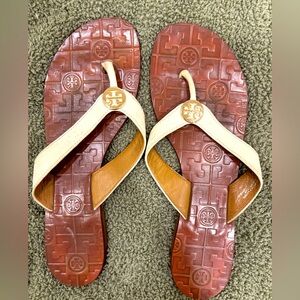 Tory Burch Cream and Brown Sandals